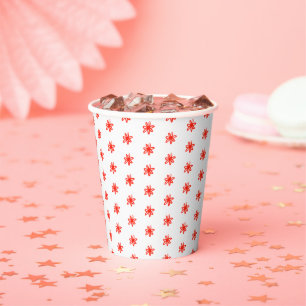 Tiny Scribbled Daisies Rustic Whimsical Red White Paper Cups