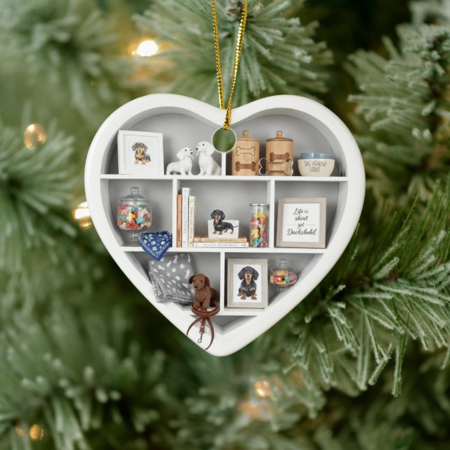 Tiny Shelves  Dachshund Dog Lover edition 2D print Ceramic Ornament (Tree)