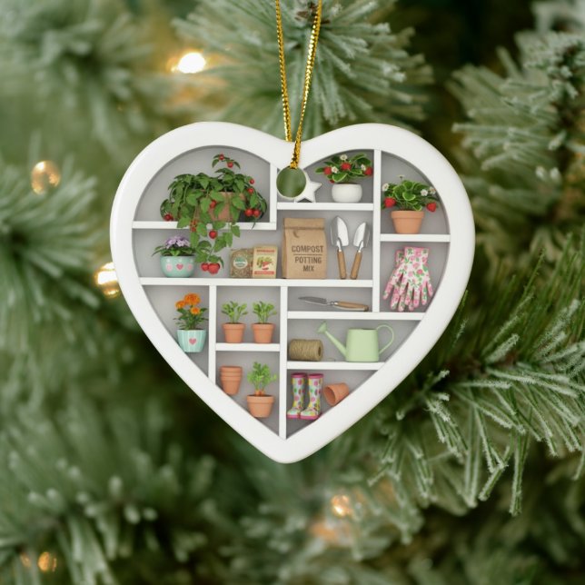 Tiny Shelves: Gardener edition (graphic print) Ceramic Ornament (Tree)