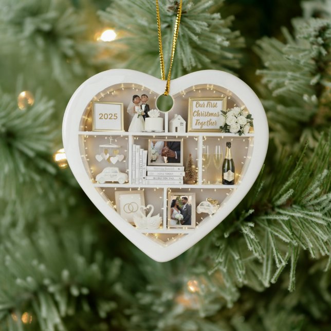Tiny Shelves Just Married First Christmas Together Ceramic Ornament (Tree)