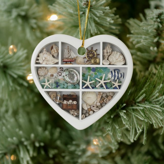 Tiny Shelves Nautical Ocean Sea Beach 2D print Ceramic Ornament (Tree)