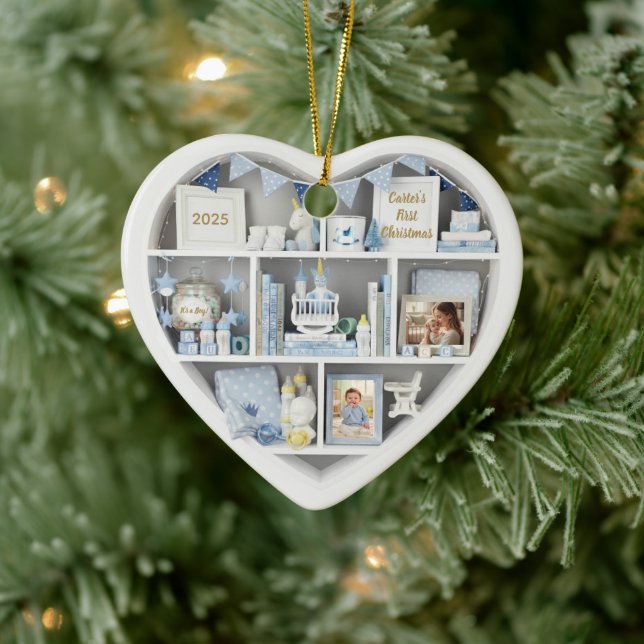 Tiny Shelves Personalized Baby Boy First Christmas Ceramic Ornament (Tree)
