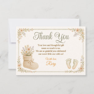 Tiny Shoes to Fill Floral Baby Shower Thank You Ca Card