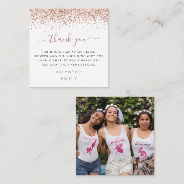 TINY SIZE Glitter Photo Bridal Shower Thank You Card (Front/Back)