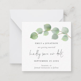 TINY SIZE   Modern Eucalyptus Script Save The Date Card