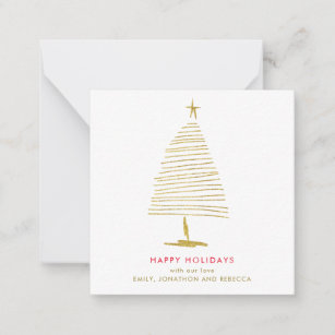 TINY SIZE Simple Christmas Tree Gold Faux Glitter Card