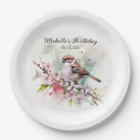 Tiny Sparrow Cherry Blossoms Spring Birthday Name
