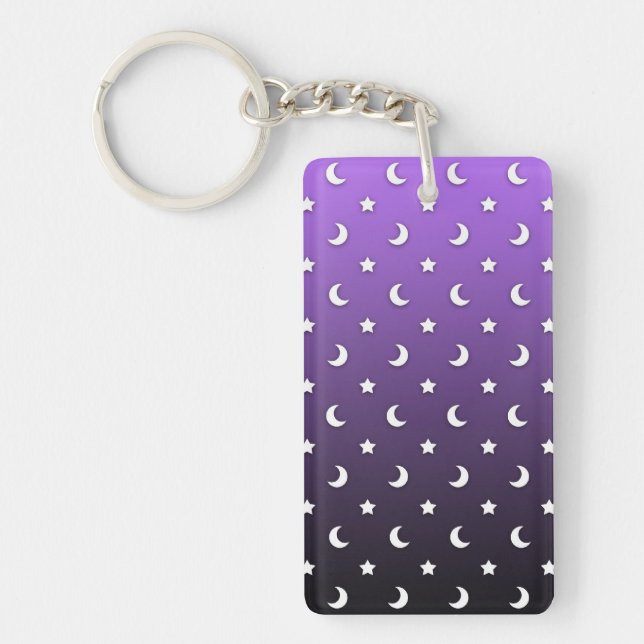 Tiny Stars and Moons on Purple Keychain (Front)