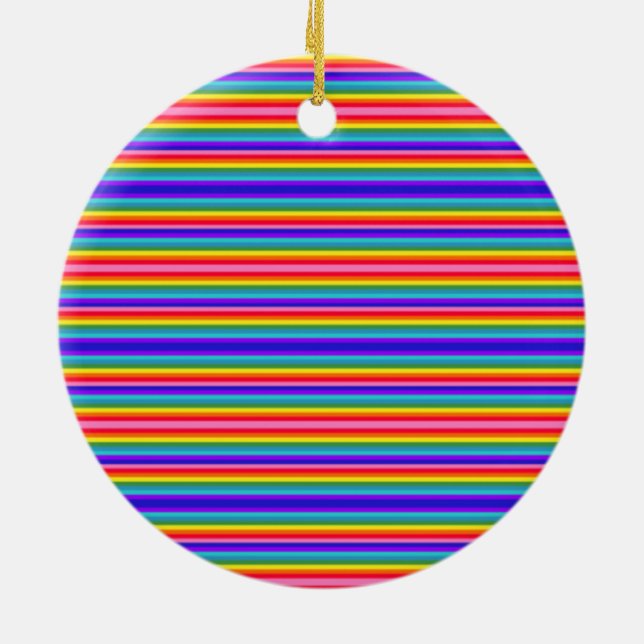 Tiny Stripes of Rainbow Colours Ceramic Ornament (Back)