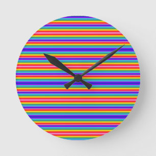 Tiny Stripes of Rainbow Colours Round Clock