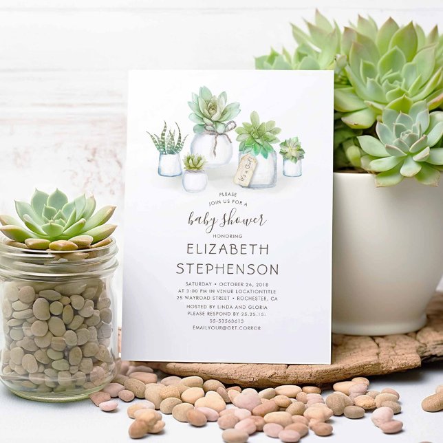 Tiny Succulents Mason Jars Rustic Baby Shower Invitation (Succulents Mason Jars Cute Rustic Baby Shower Invitations)