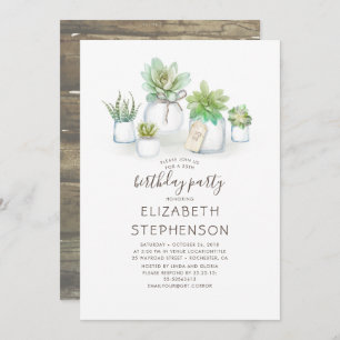 Tiny Succulents Mason Jars Rustic Birthday Invitation