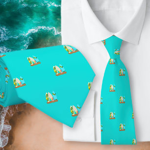 Tiny Surfboards Pattern Turquoise Neck Tie