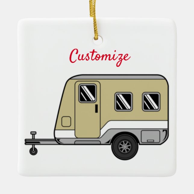 Tiny Tan Caravan Camper Thunder_Cove Ceramic Ornament (Front)