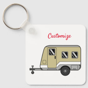 Tiny Tan Caravan Camper Thunder_Cove  Keychain