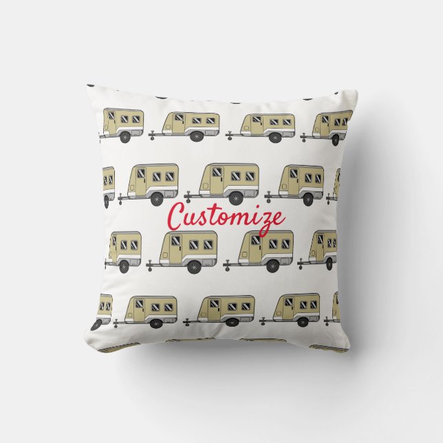 Tiny Tan Caravan Camper Thunder_Cove  Throw Pillow (Front)