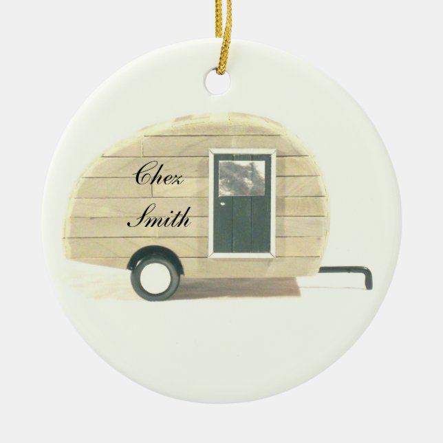 Tiny teardrop caravan casa ceramic ornament (Front)