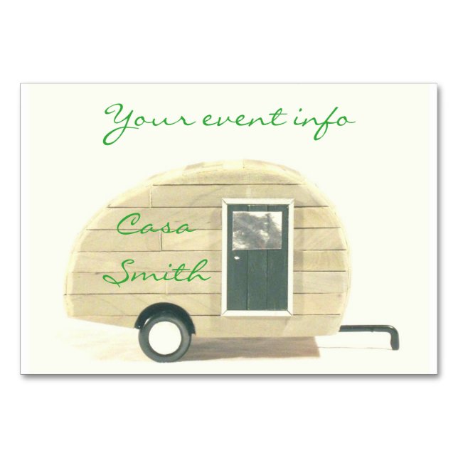 Tiny teardrop travel trailer Thunder_Cove Table Number (Front)