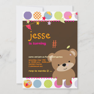 Tiny Teddy Bear Personalized Party Invitation