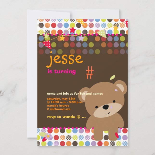 Tiny Teddy Bear Personalized Party Invitation (Front)