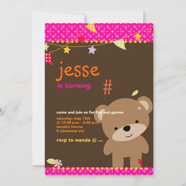 Tiny Teddy Bear Personalized Party Invitation (Front)