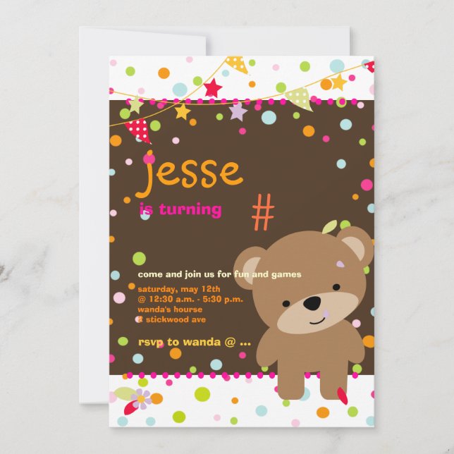 Tiny Teddy Bear Personalized Party Invitation (Front)