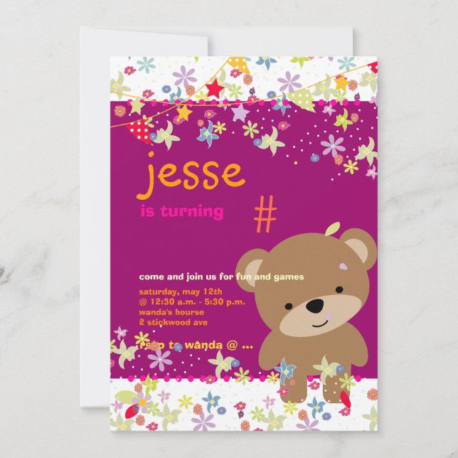 Tiny Teddy Bear Personalized Party Invitation (Front)