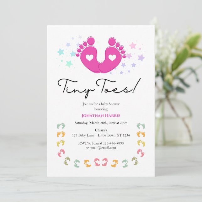 Tiny Toes Baby Shower Invitation (Standing Front)