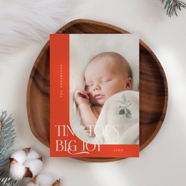 Tiny Toes Big Joy Red Photo Birth  Announcement (Creator Uploaded)