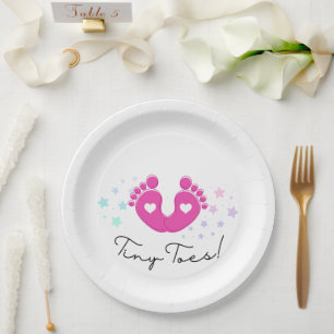 Tiny Toes Pink Baby Shower Paper Plate