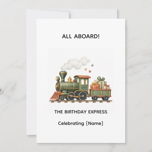 Tiny Tracks Train Birthday Invitation (Front)