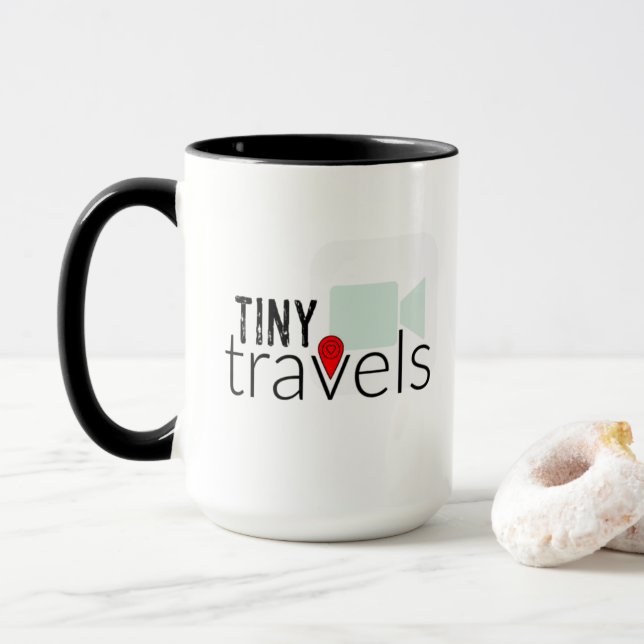 Tiny Travels Logo Mug featuring Channel Hosts (With Donut)