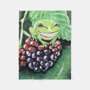 Tiny Tree Frog on a Blackberry Painting Fleece Blanket