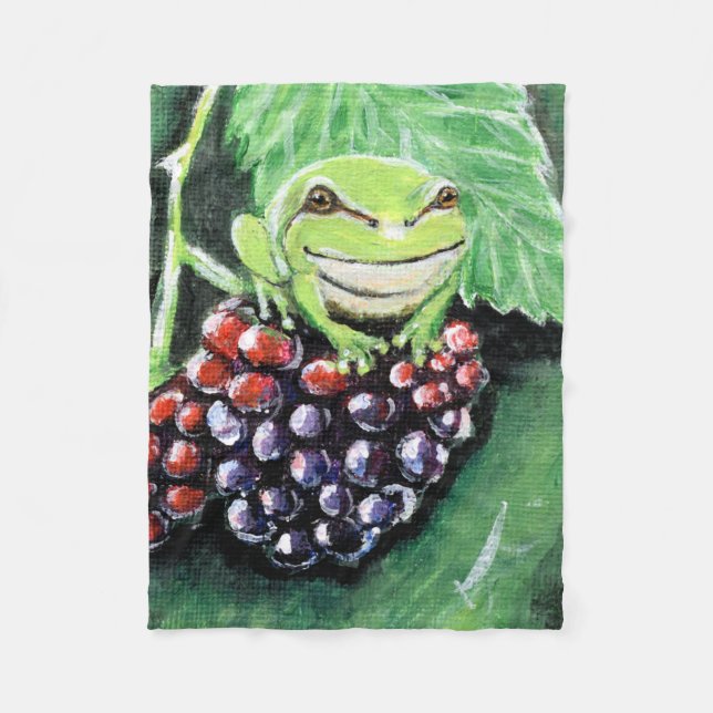 Tiny Tree Frog on a Blackberry Painting Fleece Blanket (Front)