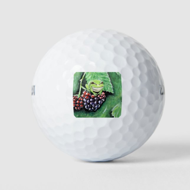 Tiny Tree Frog on a Blackberry Painting Golf Balls (Front)