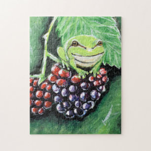 Tiny Tree Frog on a Blackberry Painting Jigsaw Puzzle