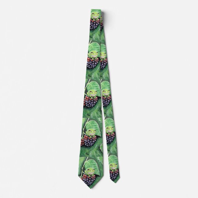 Tiny Tree Frog on a Blackberry Painting Tie (Front)
