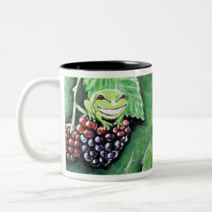 Tiny Tree Frog on a Blackberry Painting Two-Tone Coffee Mug