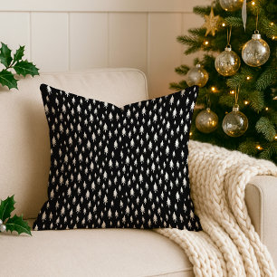 Tiny Trees   Modern Black and White Holiday Throw Pillow