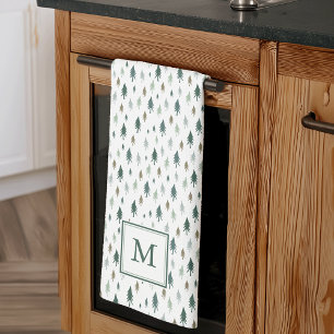 Tiny Trees Monogrammed Christmas Kitchen Towel