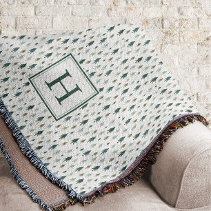 Tiny Trees Monogrammed Holiday Throw Blanket