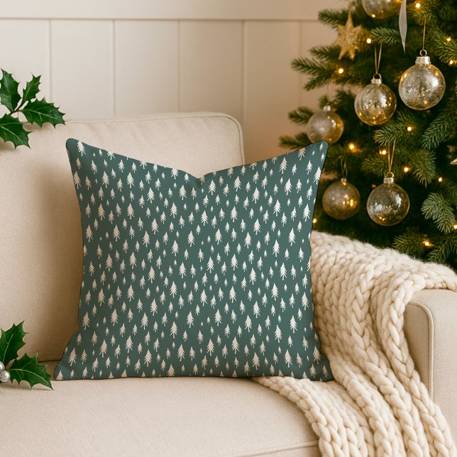 Tiny Trees Spruce Green Holiday Throw Pillow (Creator Uploaded)