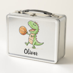 Tiny Trex Playing Basketball Metal Lunch Box