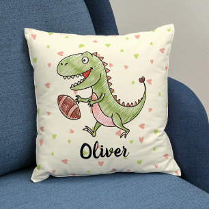 Tiny Trex Playing Football Personalized Throw Pillow