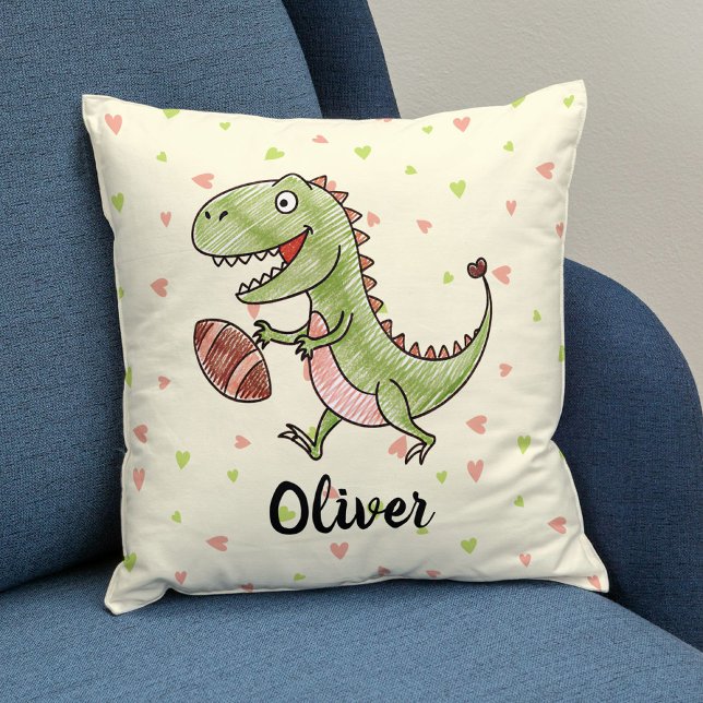 Tiny Trex Playing Football Personalized Throw Pillow (Creator Uploaded)