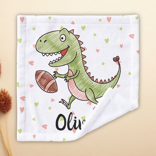 Tiny Trex Playing Football Personalized Wash Cloth (Creator Uploaded)