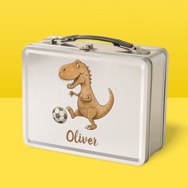 Tiny Trex Playing Soccer Personalized Metal Lunch Box (Creator Uploaded)