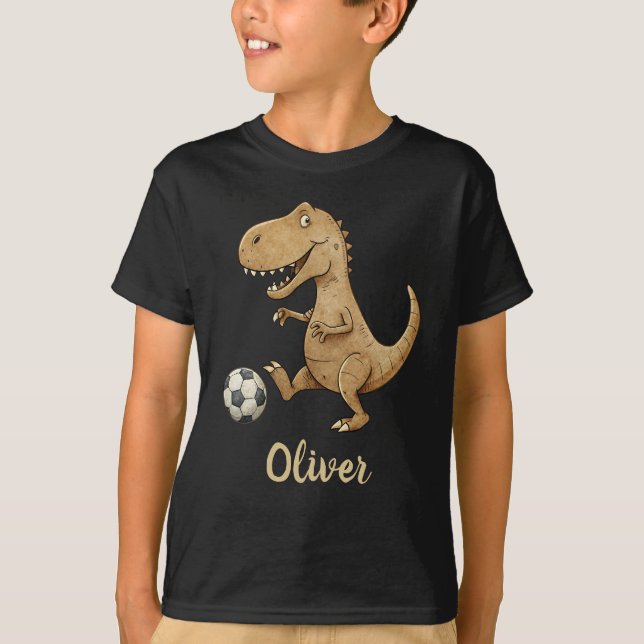 Tiny Trex Playing Soccer Personalized T-Shirt (Front)