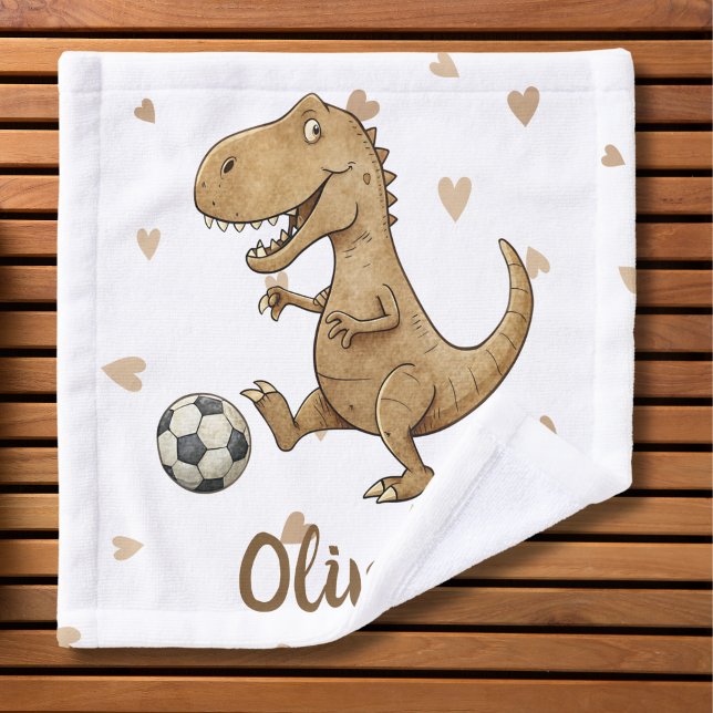 Tiny Trex Playing Soccer Personalized Wash Cloth (Creator Uploaded)
