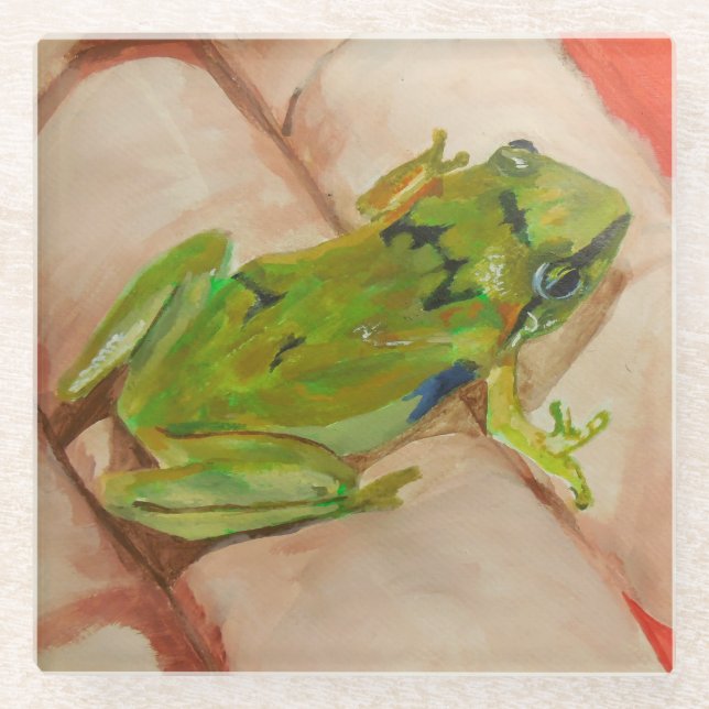 Tiny Tropical Frog Glass Coaster (Front)
